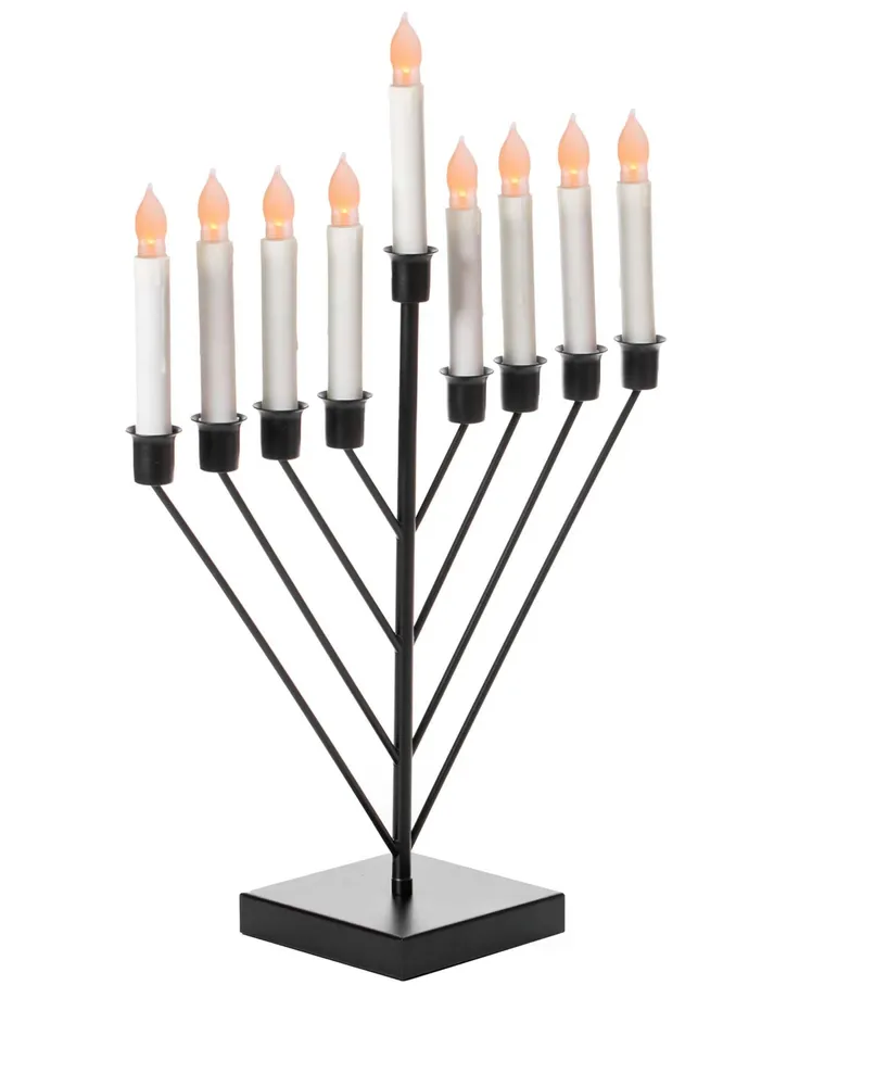 9 Branch Electric Chabad Judaic Chanukah Menorah with Led Candle Design Candlestick