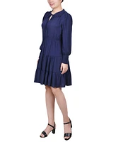 Ny Collection Petite Long Sleeve Tiered Dress with Ruffled Neck