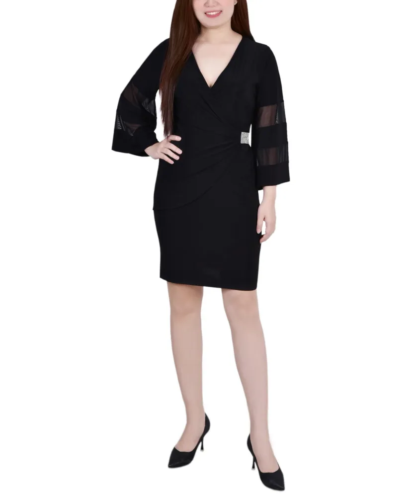 Ny Collection Petite Sheer-Sleeve Wrap Dress