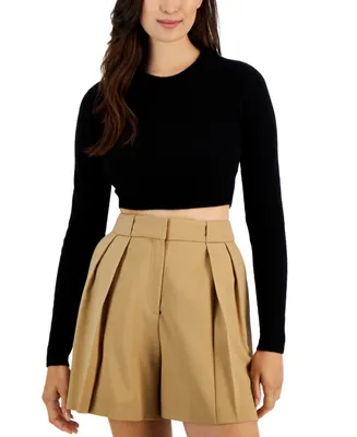 Women's Slim-Fit Ribbed Crewneck Cropped Sweater