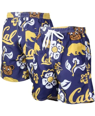 Men's Wes & Willy Navy Cal Bears Floral Volley Logo Swim Trunks
