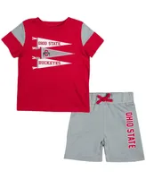 Newborn and Infant Boys Girls Colosseum Scarlet, Gray Ohio State Buckeyes Baby Herman T-shirt Shorts Set