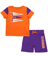 Newborn and Infant Boys and Girls Colosseum Orange, Purple Clemson Tigers Baby Herman T-shirt and Shorts Set