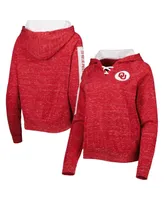 Women's Colosseum Crimson Oklahoma Sooners The Devil Speckle Lace-Placket Raglan Pullover Hoodie