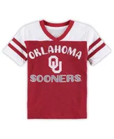 Girls Toddler Colosseum Crimson, White Oklahoma Sooners Piecrust Promise Striped V-Neck T-shirt