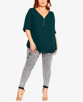 City Chic Women's Fashion Fling Elbow Sleeve Zip Neck Top