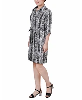 Ny Collection Petite 3/4-Sleeve Printed Shirt Dress