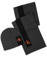 Calvin Klein Men's Silicone Ck Monogram Logo Scarf & Beanie Hat Set