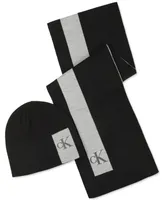 Calvin Klein Men's Silicone Ck Monogram Logo Scarf & Beanie Hat Set