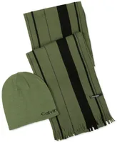 Calvin Klein Men's Reversible Beanie & Striped Scarf Set