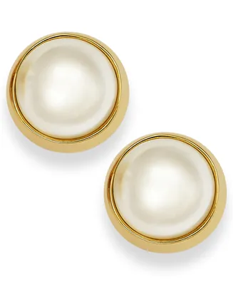 Lauren Ralph Lauren Gold-Tone Bezel Acrylic Pearl Stud Earrings