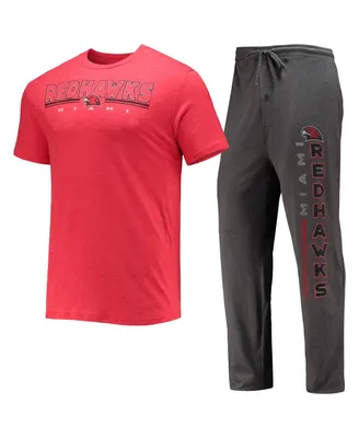 Men's Concepts Sport Heathered Charcoal, Red Miami University RedHawks Meter T-shirt and Pants Sleep Set