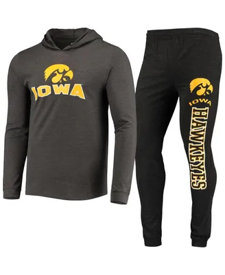 Men's Concepts Sport Black, Charcoal Iowa Hawkeyes Meter Long Sleeve Hoodie T-shirt and Jogger Pants Sleep Set