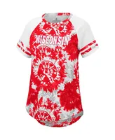 Women's Colosseum Red, White Wisconsin Badgers Annie Oversized Tie-Dye Raglan T-shirt