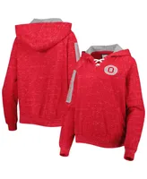 Women's Colosseum Scarlet Ohio State Buckeyes The Devil Speckle Lace-Placket Raglan Pullover Hoodie