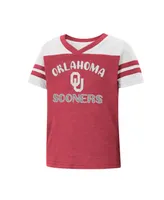 Girls Toddler Colosseum Crimson, White Oklahoma Sooners Piecrust Promise Striped V-Neck T-shirt