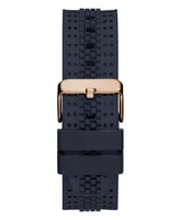 Guess Men's Rose Gold-Tone Navy Genuine Leather, Silicone Strap, Multi-Function Watch, 46mm