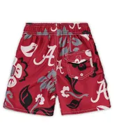 Little Boys and Girls Wes & Willy Crimson Alabama Tide Floral Volley Swim Shorts