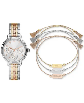 Jessica Carlyle Women's Tri-Tone Metal Alloy Bracelet Watch 36mm Gift Set