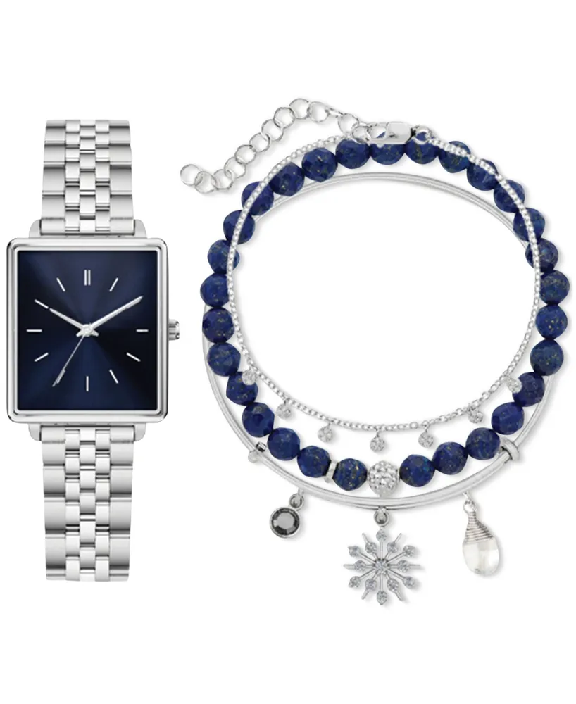 Jessica Carlyle Women's Silver-Tone Metal Alloy Bracelet Watch 26mm Gift Set