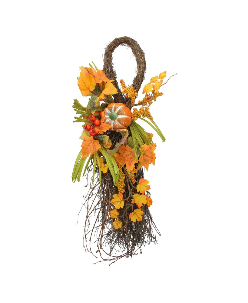 Autumn Harvest Berries and Pumpkin Artificial Teardrop Swag, 26"