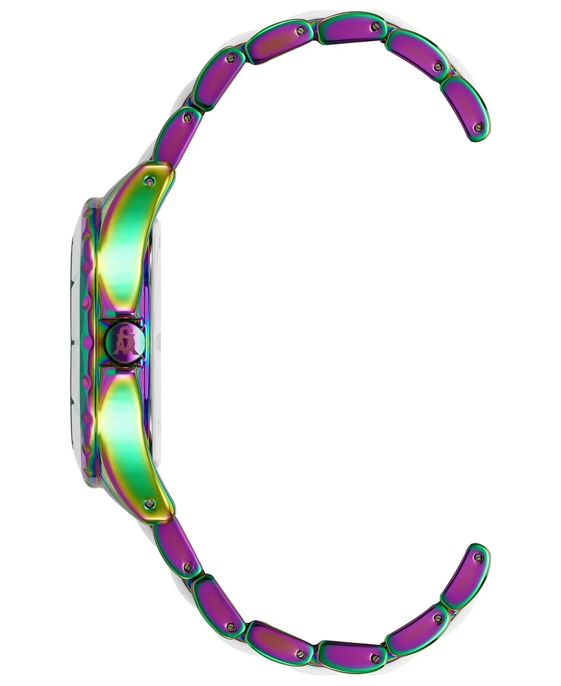 Steve Madden Women's Analog Rainbow Alloy and White Silicone Center Link Bracelet Watch, 40mm