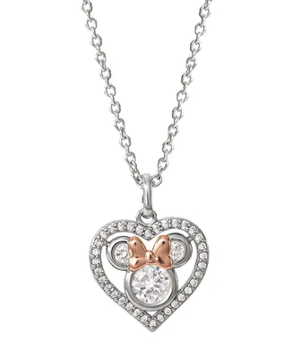 Disney Cubic Zirconia Minnie Mouse Pendant Necklace in Sterling Silver & 18K Rose Gold-Plate, 16" + 2" extender