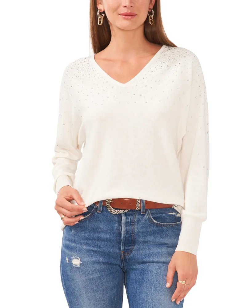 Sam & Jess Women's V-Neck Embellished Long-Sleeve Sweater