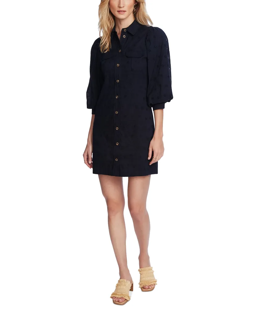 Court & Rowe Women's Puff-Sleeve Eyelet Shirtdress