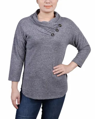 Ny Collection Women's 3/4 Sleeve Crossover Cowl Neck Top