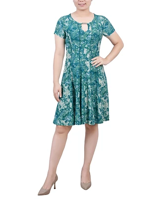 Ny Collection Women's Short Sleeve Jacquard Knit Seamed Dress