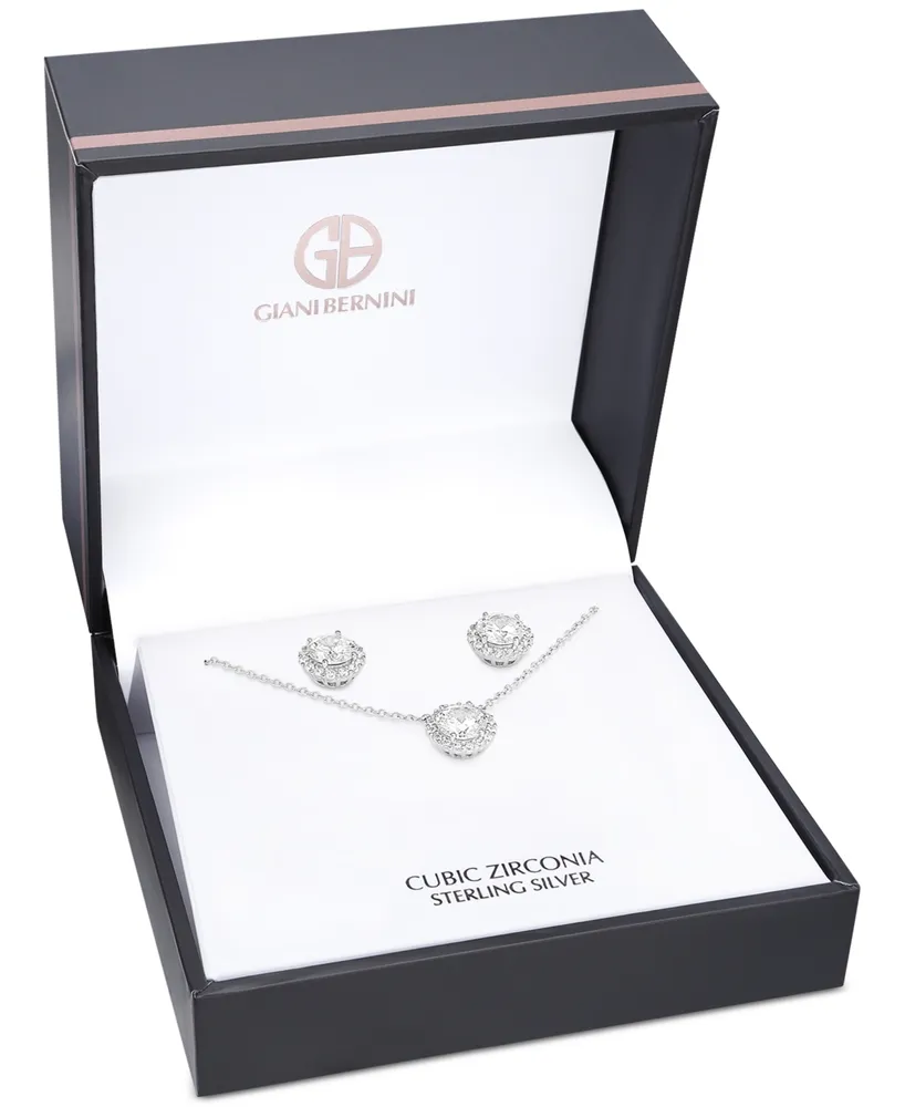 Giani Bernini 2-Pc. Set Cubic Zirconia Halo Pendant Necklace & Matching Stud Earrings in Sterling Silver, Created for Macy's