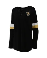 Women's New Era Black New Orleans Saints Athletic Varsity Lace-Up Long Sleeve T-shirt