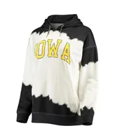 Women's Gameday Couture White, Black Iowa Hawkeyes For the Fun Double Dip-Dyed Pullover Hoodie