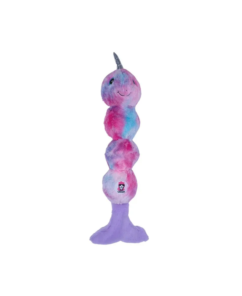 JoJo Modern Pets Tie Dye Narwal Skinny Plush Dog Chew Toy With Squeakers