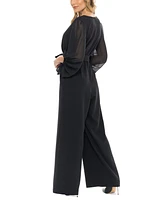 Donna Ricco Women's Surplice-Neck Balloon-Sleeve Jumpsuit