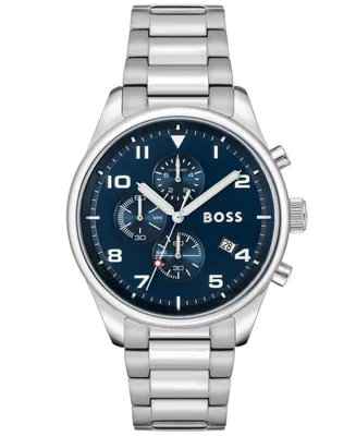 Hugo Boss Men's View Silver-Tone Stainless Steel Bracelet Watch, 44mm - Silver