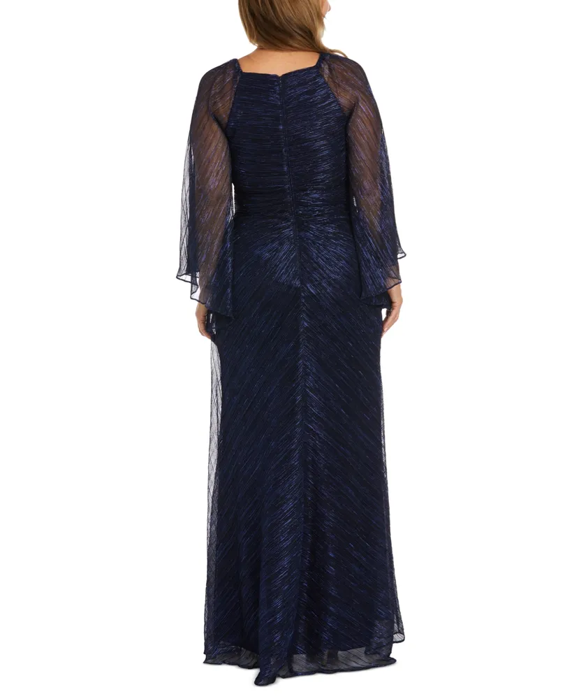 Nightway Women's Sweetheart-Neck Draped-Illusion-Sleeve Gown