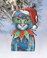 Designocracy Mardi Gras Santa Cat Wooden Ornament by Laura Seeley Pets Decor Set of 2