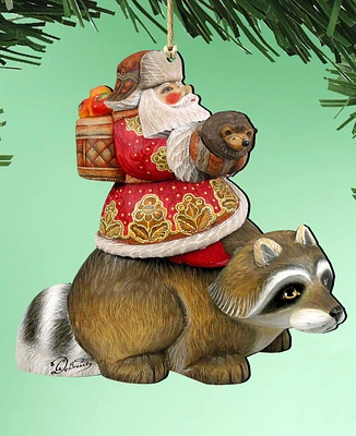 Designocracy Raccoon Santa Holiday Ornaments, Set of 2