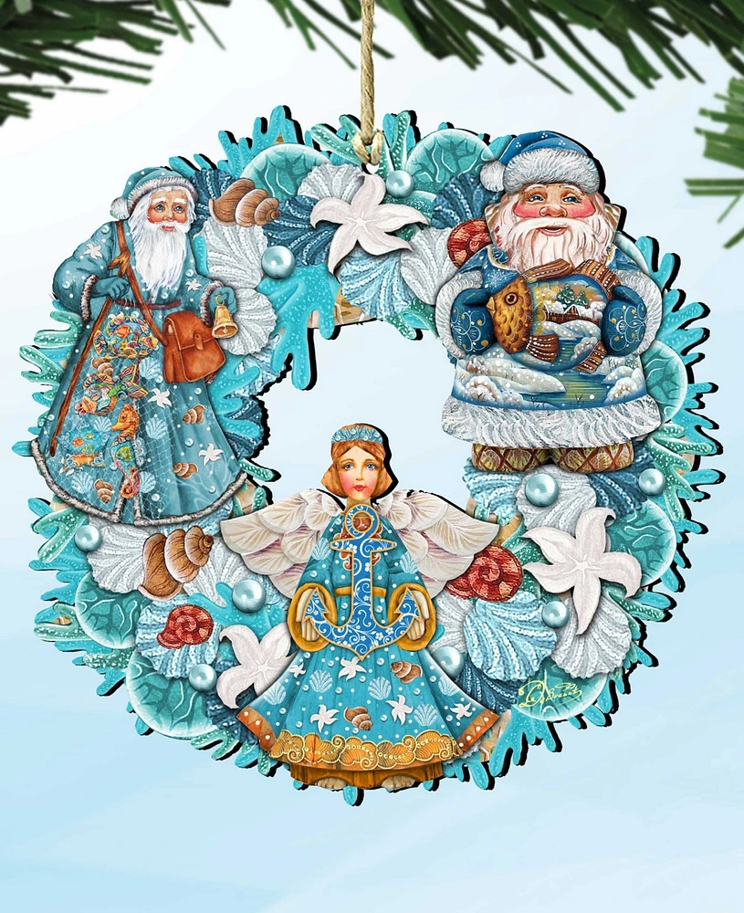 Designocracy Christmas Coastal Guardian Angel Wreath Holiday Ornaments, Set of 2