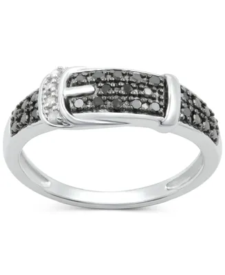 Black Diamond (1/8 ct. t.w.) & White Accent Buckle Ring Sterling Silver