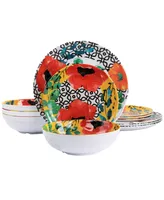 Elama Glossy Ashley 12 Piece Melamine Dinnerware Set, Service for 4 - Multi