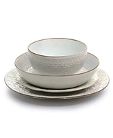 Elama Josefina Embossed 16 Piece Double Bowl Stoneware Dinnerware Set, Service for 4