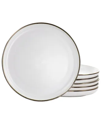 Elama Flat, Raised Rim, Alejandro 6 Piece Stoneware Dinner Plate Set, Service for 6 - Matte White with Gold