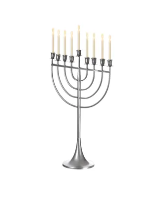 Modern Judaic Hanukkah Menorah 9 Branched Candelabra, Aluminum Finish, Medium - Silver