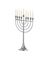 Modern Judaic Hanukkah Menorah 9 Branched Candelabra, Aluminum Finish, Medium