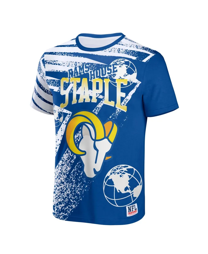 Men's Nfl X Staple Royal Los Angeles Rams Team Slogan All Over Print Short Sleeve T-shirt