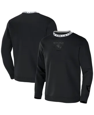 Men's Nfl X Staple Black Las Vegas Raiders Embroidered Fundementals Globe Pullover Crew Sweatshirt