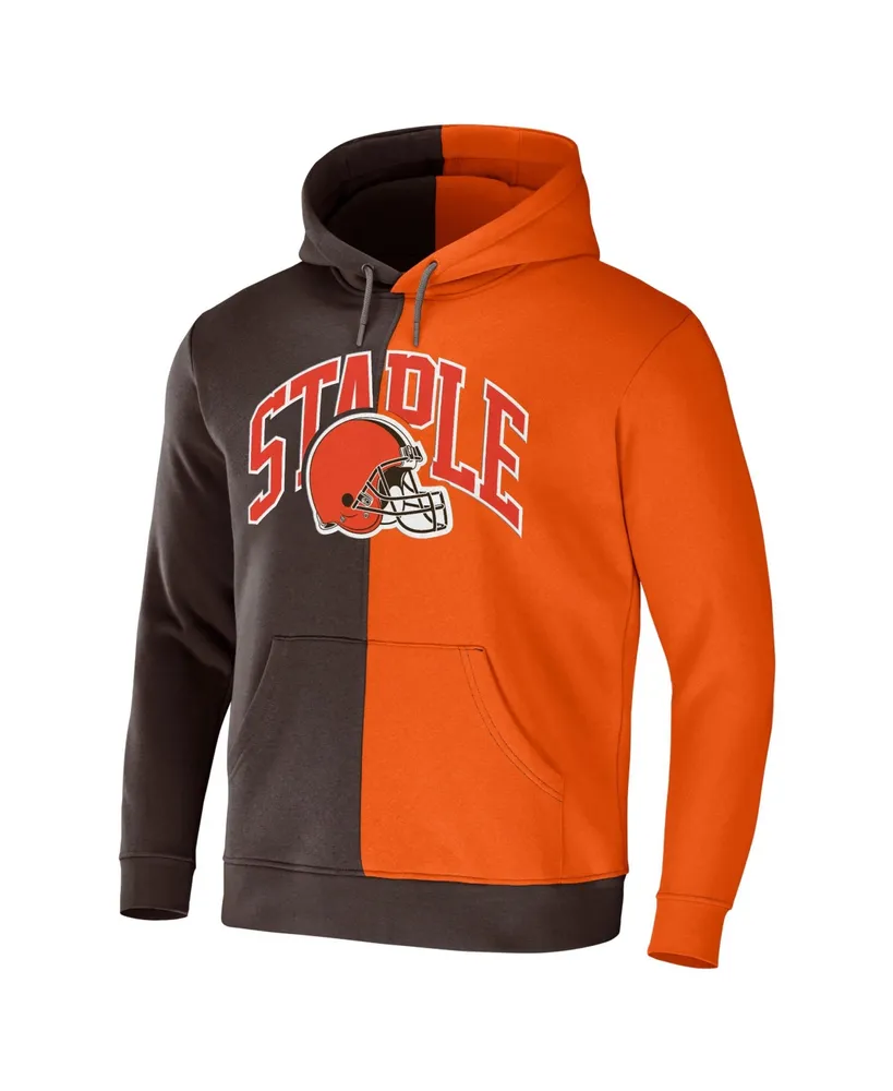 Men's Nfl X Staple Brown, Orange Cleveland Browns Split Logo Pullover Hoodie